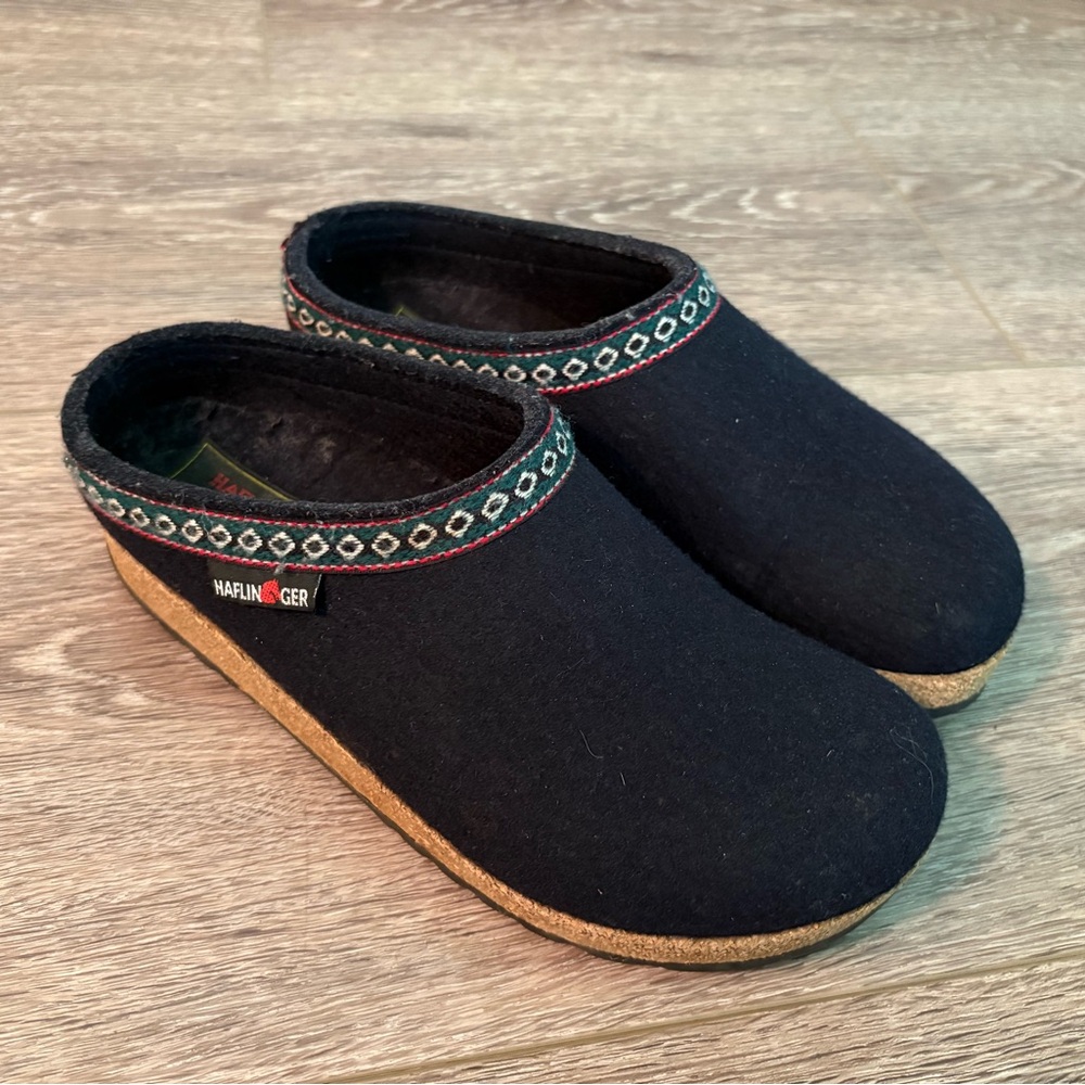 HAFLINGER GZ Classic Wool Grizzly Clogs Germany Free People Black Blue Navy 38